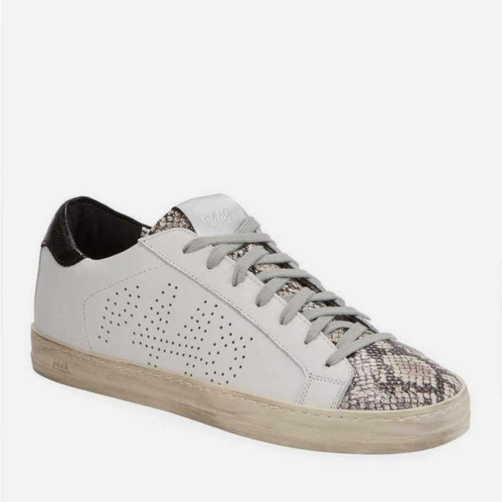 P448 John Python-Print Leather Low Top Sneakers - image 1